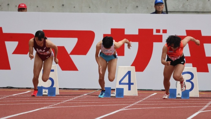 【第107回日本選手権】女子100m 予選1組　スタートの瞬間
