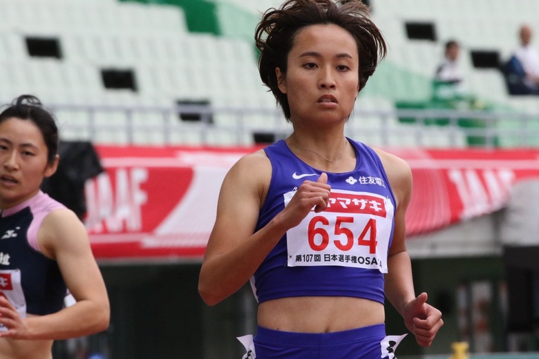 【第107回日本選手権】女子100m予選2組　フィニッシュ直後の御家瀬緑の表情