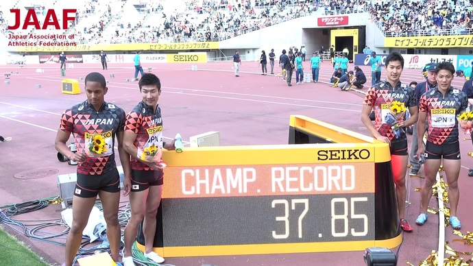 【セイコーGGP2018大阪 男子4x100mリレー ハイライト動画】