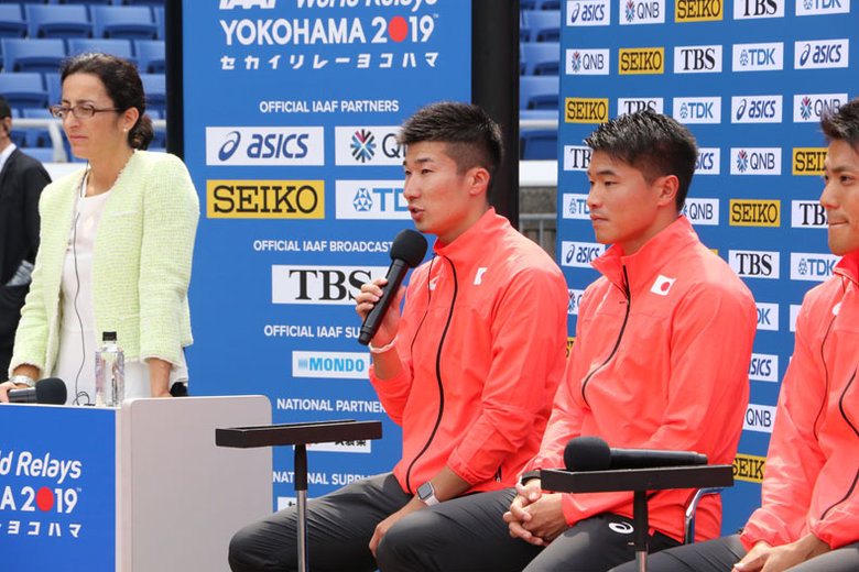 【世界リレー横浜】世界リレー前日会見でコメントする桐生祥秀選手