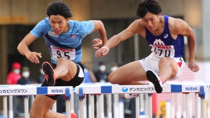 野本と泉谷が並んでゴール！【男子100mH】