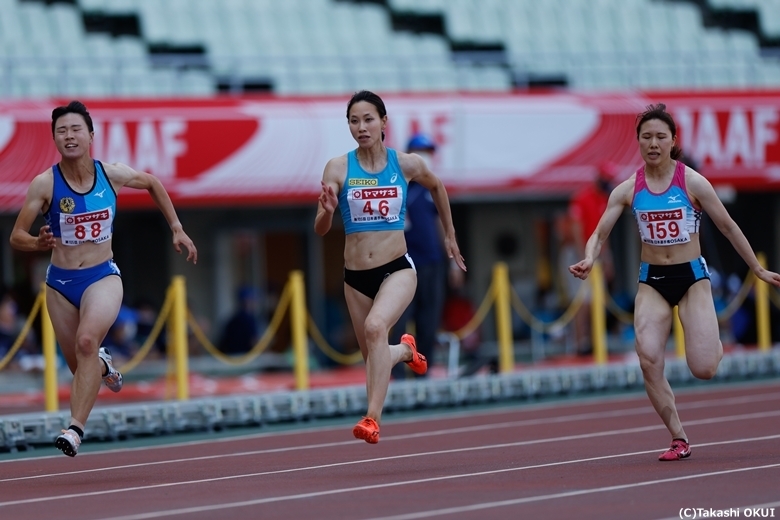 女子100m予選に登場した福島千里