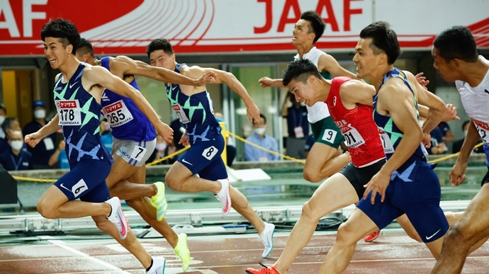 男子100m、フィニッシュの瞬間！