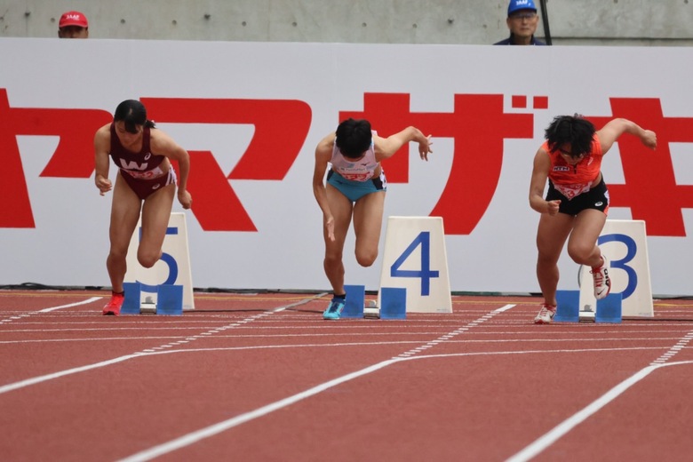 【第107回日本選手権】女子100m 予選1組　スタートの瞬間