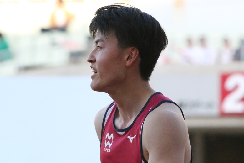 【第107回日本選手権】男子100m 予選1組　1着でゴールインした灰玉平侑吾