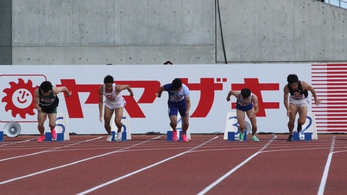 【第107回日本選手権】男子100m 予選4組　スタートの瞬間。小池祐貴がレースを制す