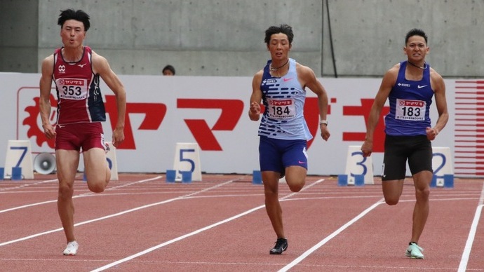 【第107回日本選手権】男子100m 準決勝1組　自己ベストで2着の灰玉平侑吾が決勝へ