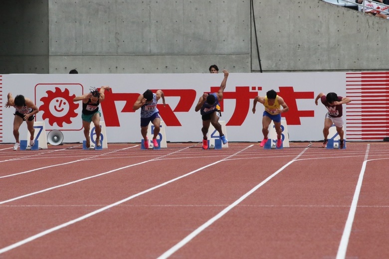 【第107回日本選手権】男子100m 準決勝3組　スタートの瞬間