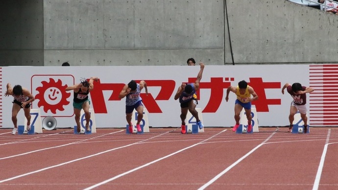 【第107回日本選手権】男子100m 準決勝3組　スタートの瞬間