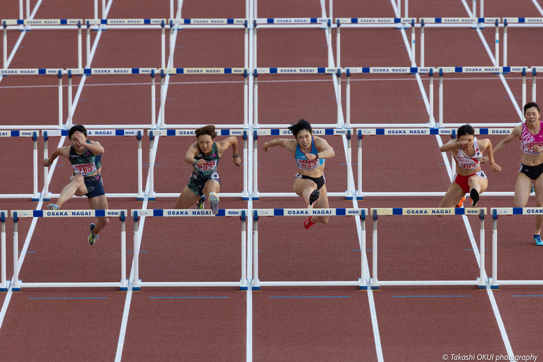 【第107回日本選手権】女子100mH　横一線で並ぶ選手たち