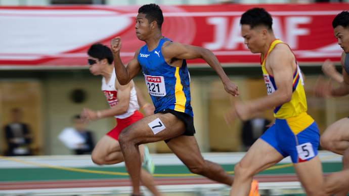 【第107回日本選手権】男子100m 予選3組　連覇を狙うサニブラウン アブデルハキームが、予選をトップタイムで通過