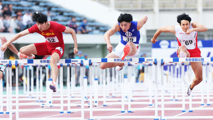 【GPシリーズ2024・布勢スプリント】阿部竜希（順天堂大学）が男子110mハードルで日本人1位でゴール