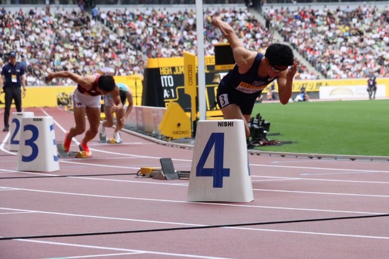 【セイコーGGP】男子 400m:緊張のスタートシーン。優勝を飾ったのはリースホルダー(オーストラリア)