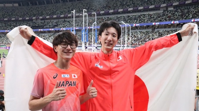 【東京2025世界陸上】DAY4 男子走高跳決勝後の瀬古優斗（FAAS）、赤松諒一（SEIBU PRINCE）、