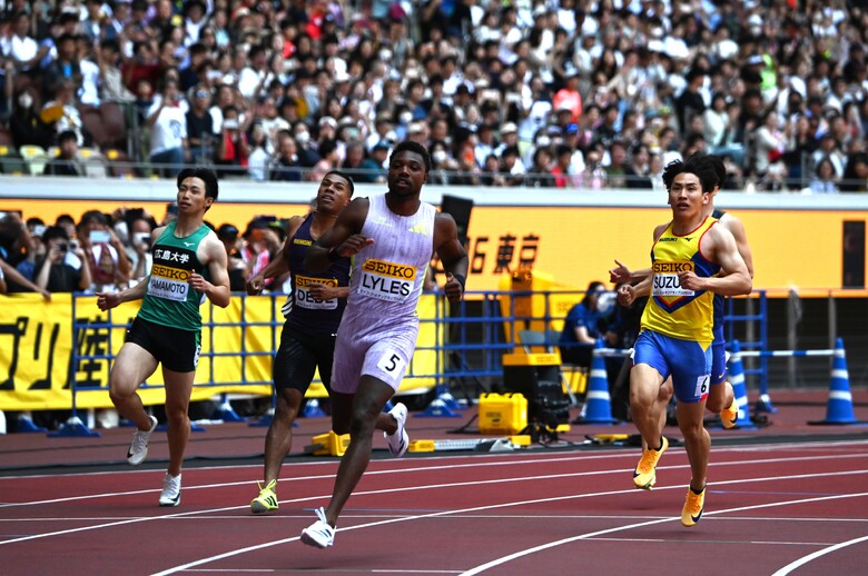 【セイコーGGP】男子 100m チャレンジレース 1組:ノア・ライルズが特別参加!
