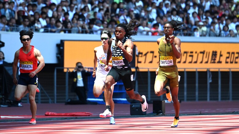 【セイコーGGP】男子 100m チャレンジレース 2組:強い日差しの中で走るJake ODEY-JORDAN(GBR)