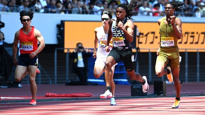 【セイコーGGP】男子 100m チャレンジレース　2組：強い日差しの中で走るJake ODEY-JORDAN（GBR）