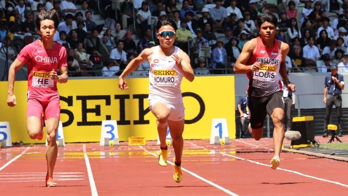 【セイコーGGP】男子 100m チャレンジレース　3組：小室 歩久斗（中央大）が1着でフィニッシュ