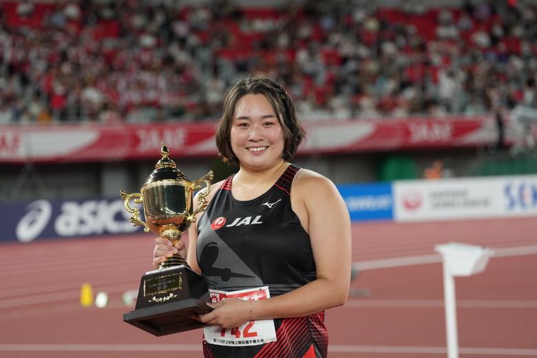 【第110回日本選手権】女子やり投 決勝:アジア大会内定を手にして笑顔を見せた北口榛花(JAL・東 京)