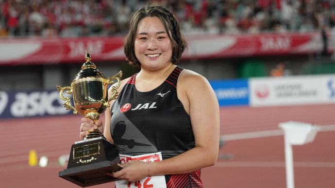 【第110回日本選手権】女子やり投　決勝：アジア大会内定を手にして笑顔を見せた北口榛花（JAL・東　京）