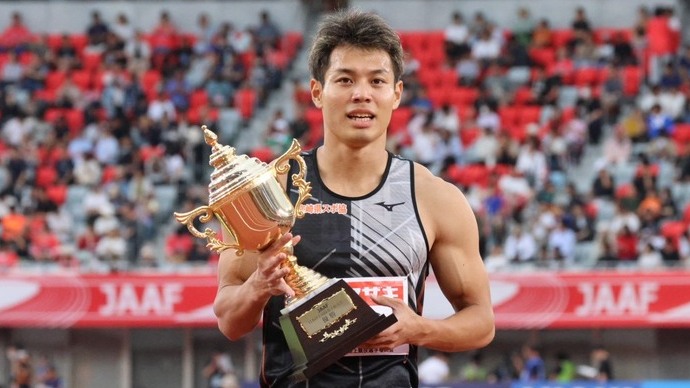 【第110回日本選手権】男子200m　決勝：「日本開催となるアジア大会では優勝したい」内定を得て、力強くコメントした水久保漱至（宮崎県スポ協・宮　崎）