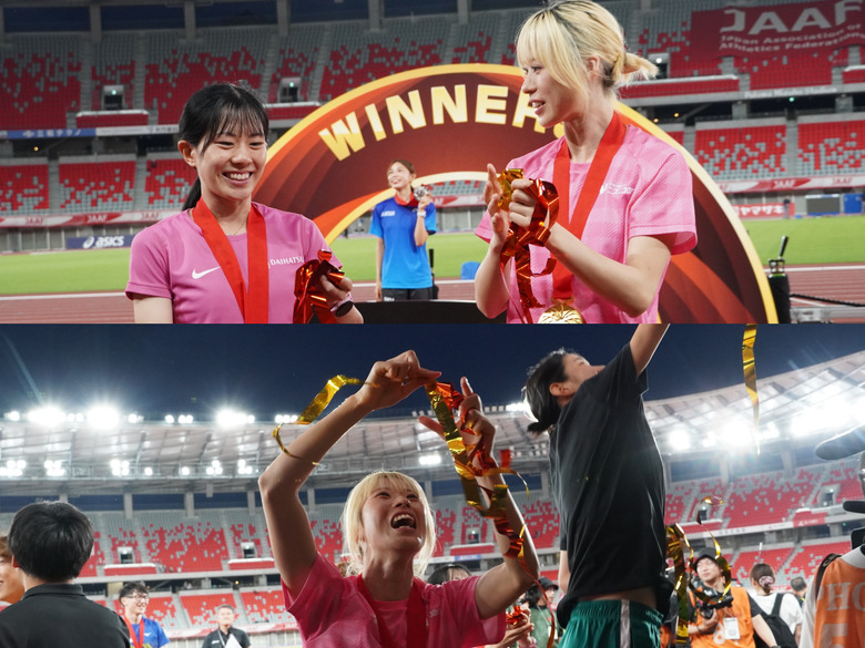 【第110回日本選手権】DAY3 メダルセレモニー:紙吹雪を拾い、観客席へ投げ込む、船田茜理