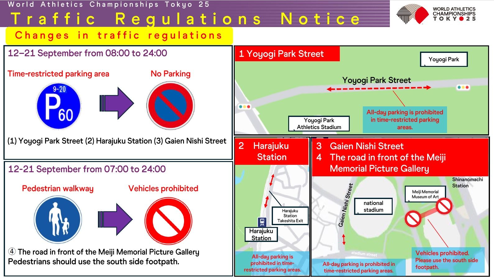 Changes to traffic regulations around the stadium